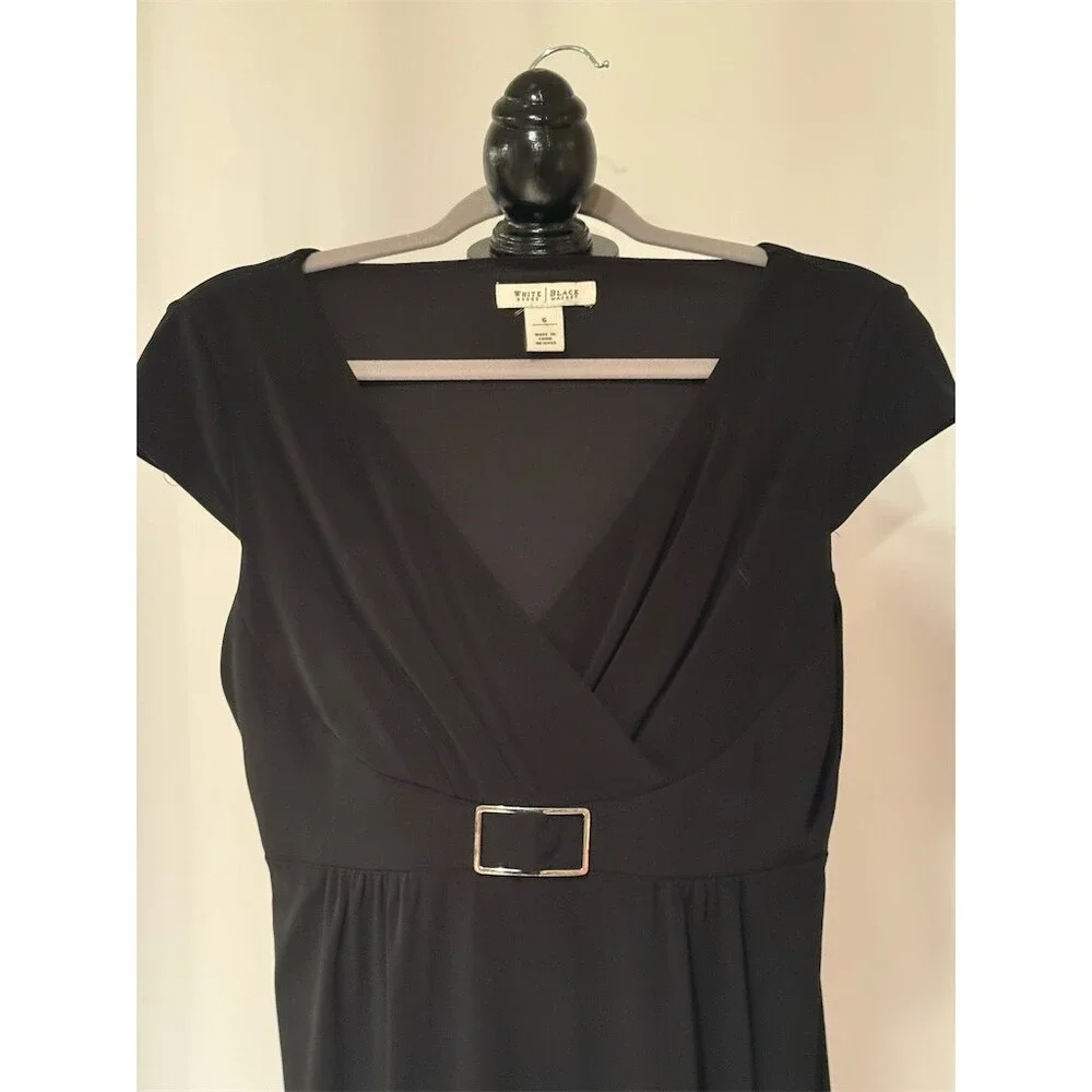 White House Black Market Dress Womens Size 6 Black Wrap Sheath Buckle - Picture 2 of 6